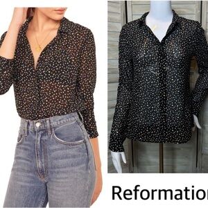 Reformation Violet top confetti print black multi color dot button down Small